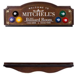 Placa Porta-tacos KG Mitchell´s decorativa em fibra - Mitchell´s Billiard Room - Porta-Tacos Sinuca + Suporte