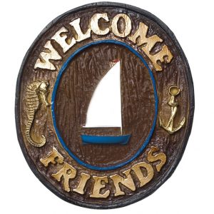 Placa KG Welcome de parede em resina - Welcome Friends Náutico (21 x 25 cm)