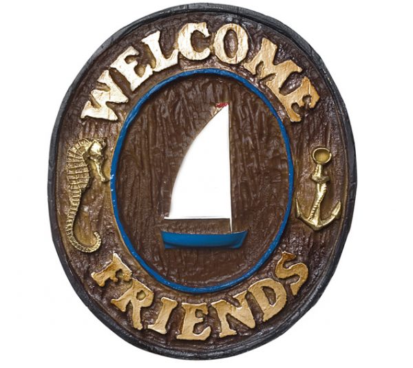 Placa KG Welcome de parede em resina - Welcome Friends Náutico (21 x 25 cm)
