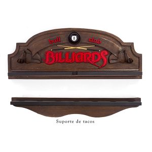 Placa Porta-tacos KG Billiards decorativa em fibra - Ball 8 Club Billiards - Porta-Tacos Sinuca + Suporte